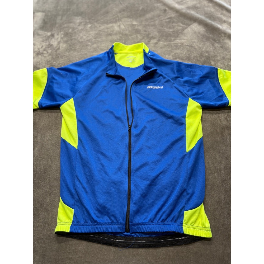 BERGRISAR Men's Blue Yellow Cycling Jersey Short Sleeve Zipper M